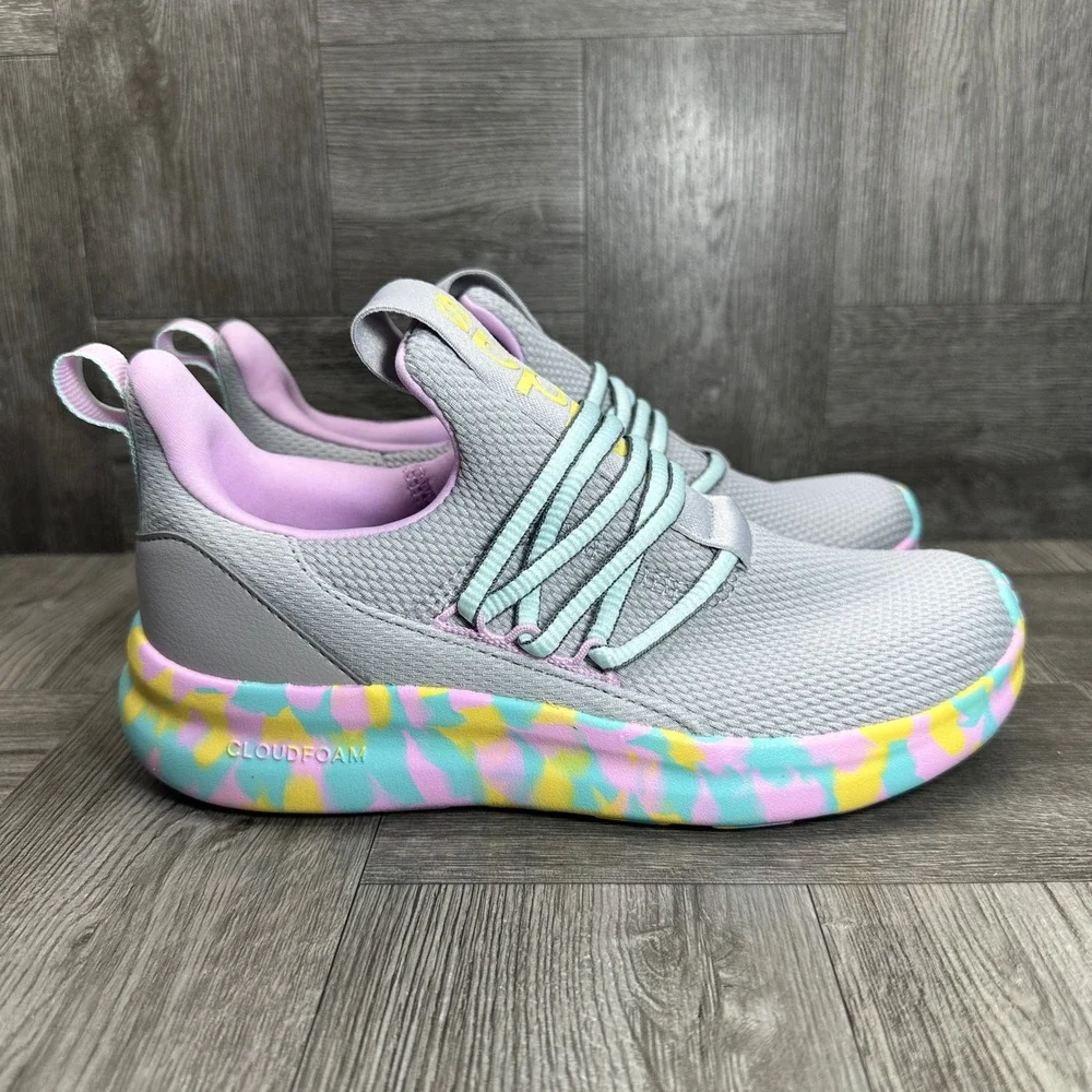 Adidas Lite Racer Adapt 7 Kids 3 Grey Pink Yellow Slip On Running NEW IH7849
